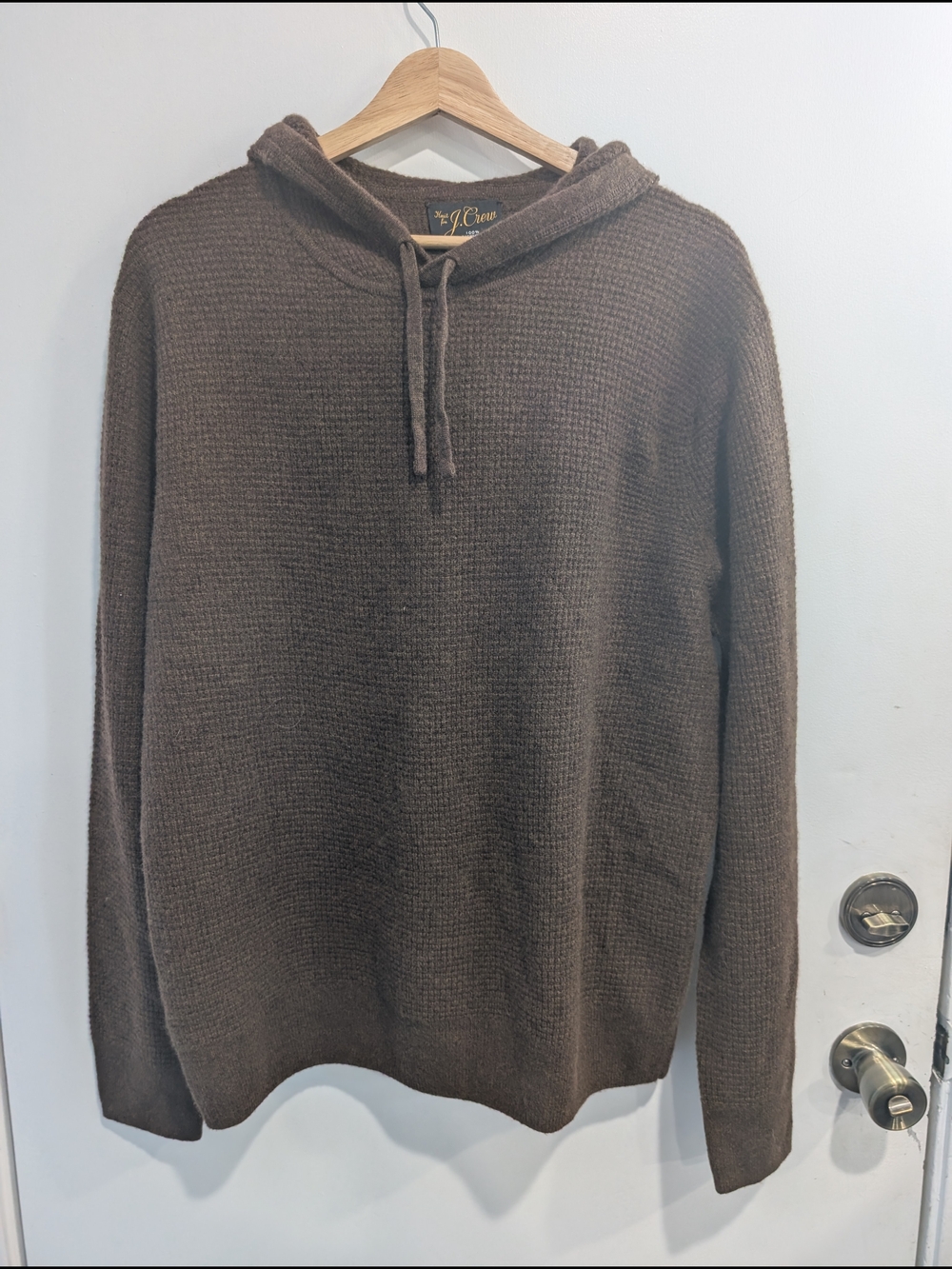 NWT J. Crew Men’s 100% Cashmere Waffle-Knit Hooded Sweater Chocolate Brown Large